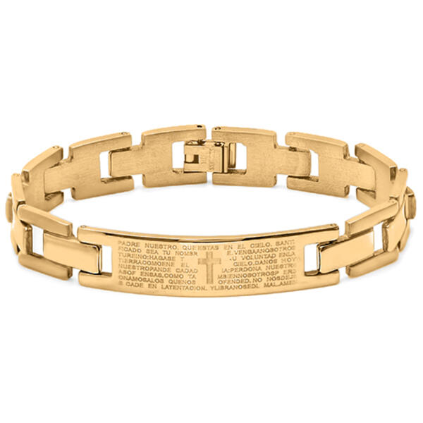 Mens Gold Plated Our Father Prayer ID Bracelet - image 
