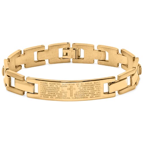 Mens Gold Plated Our Father Prayer ID Bracelet - image 