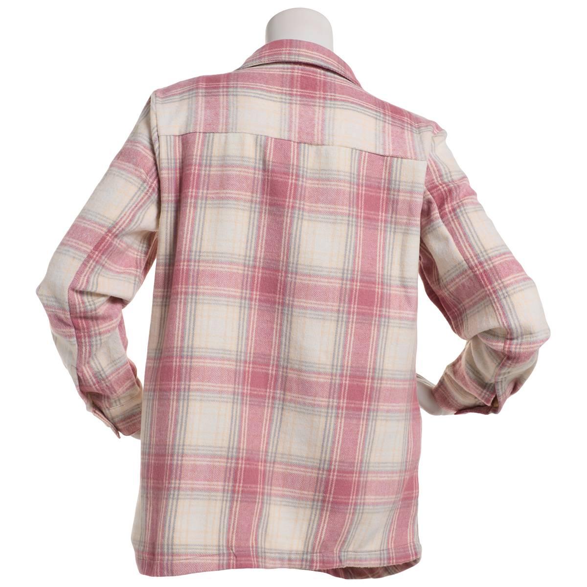 Womens Mountain Ridge Long Sleeve Twill Plaid Shacket - Pink
