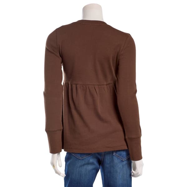 Juniors Madden Girl Long Sleeve Surplice Babydoll Top - Brown