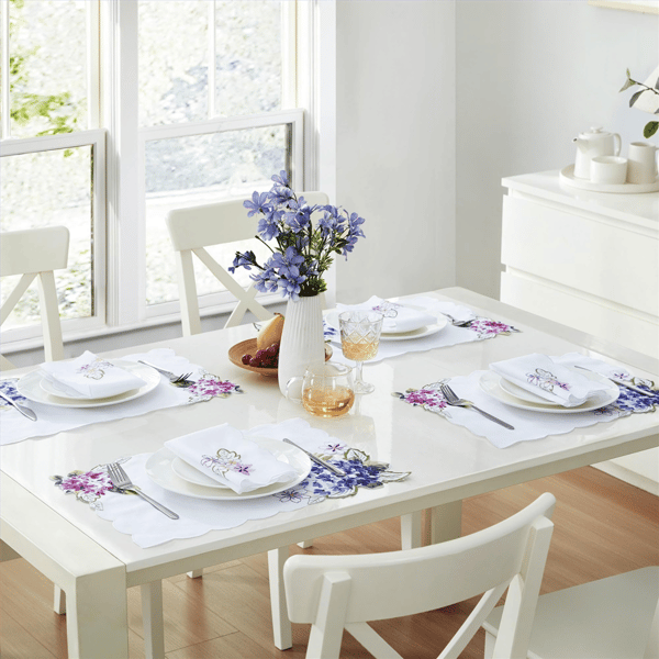 Threadmade Spring Hydrangea Floral Cutwork Placemats - Set of 4