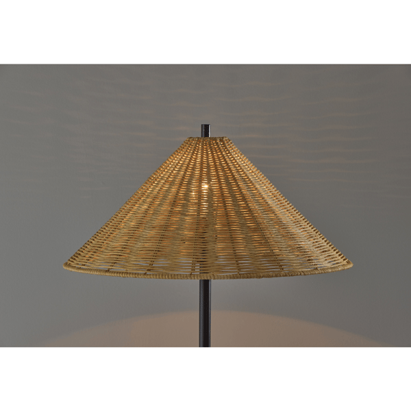 Adesso Rayne Brown Marble Base Floor Lamp with Rattan Shade
