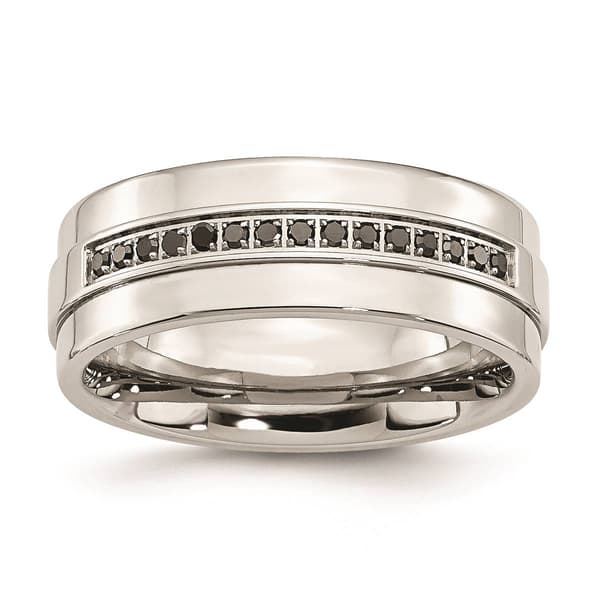 Mens Gentlemen's Classics&#40;tm&#41; Black Diamond 8mm Wedding Band - image 