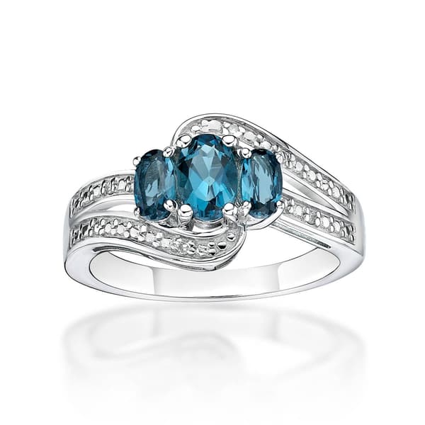 Sterling Silver 3-Stone London Blue Topaz Ring - image 