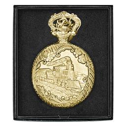 Mens Gold Alloy Engraved Train Pocket Watch - 37747