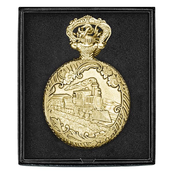 Mens Gold Alloy Engraved Train Pocket Watch - 37747