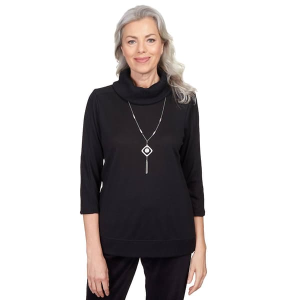 Womens Alfred Dunner Drama Queen Cowl Neck Top w/Necklace Top