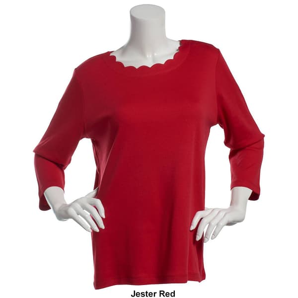 Petite Hasting & Smith 3/4 Sleeve Scallop Neck Tee