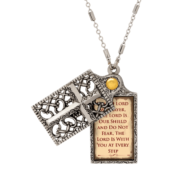 Symbols of Faith ''Hear Oh Lord'' Prayer Cross Locket Necklace