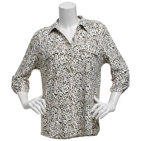 Womens Emily Daniels 3/4 Sleeve Dot Button Front Blouse - image 