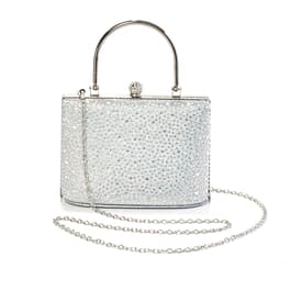 Women Silver Bead Handle Evening Clutch Bag Designer Glitter