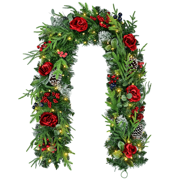 Puleo International 6ft. LED Roses & Pinecoes Adorned Garland - image 