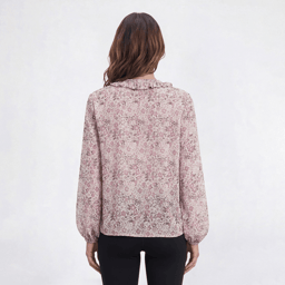 Womens Preswick & Moore® Long Sleeve Floral Ruffle Neck Blouse