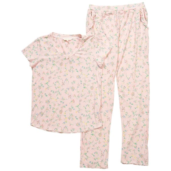 Womens Shabby Chic Short Sleeve Floral Wide Leg Pajama Set - image 