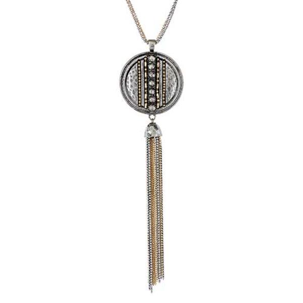 Ruby Rd. Textured Medallion & Tassel Y-Necklace - image 