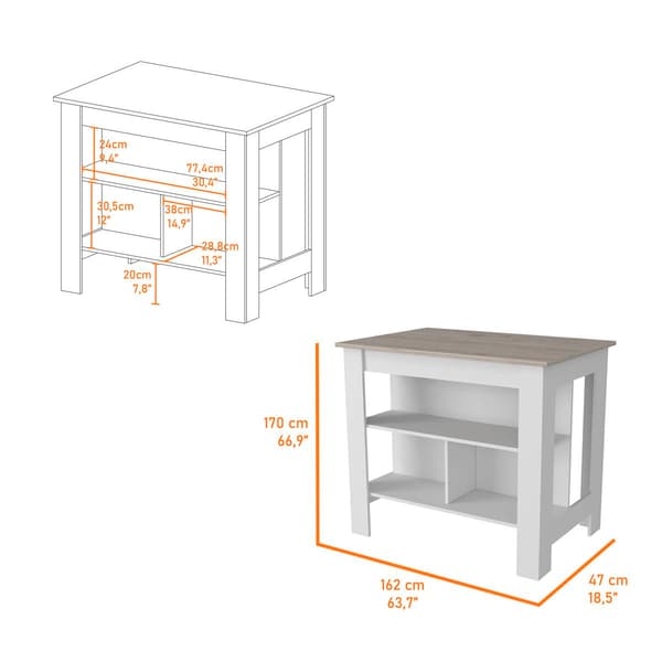 FM FURNITURE Brooklyn Antibacterial Kitchen Island
