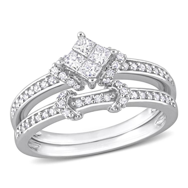 Diamond Classics(tm) 1/2ctw. Princess Diamond Silver Bridal Ring Set