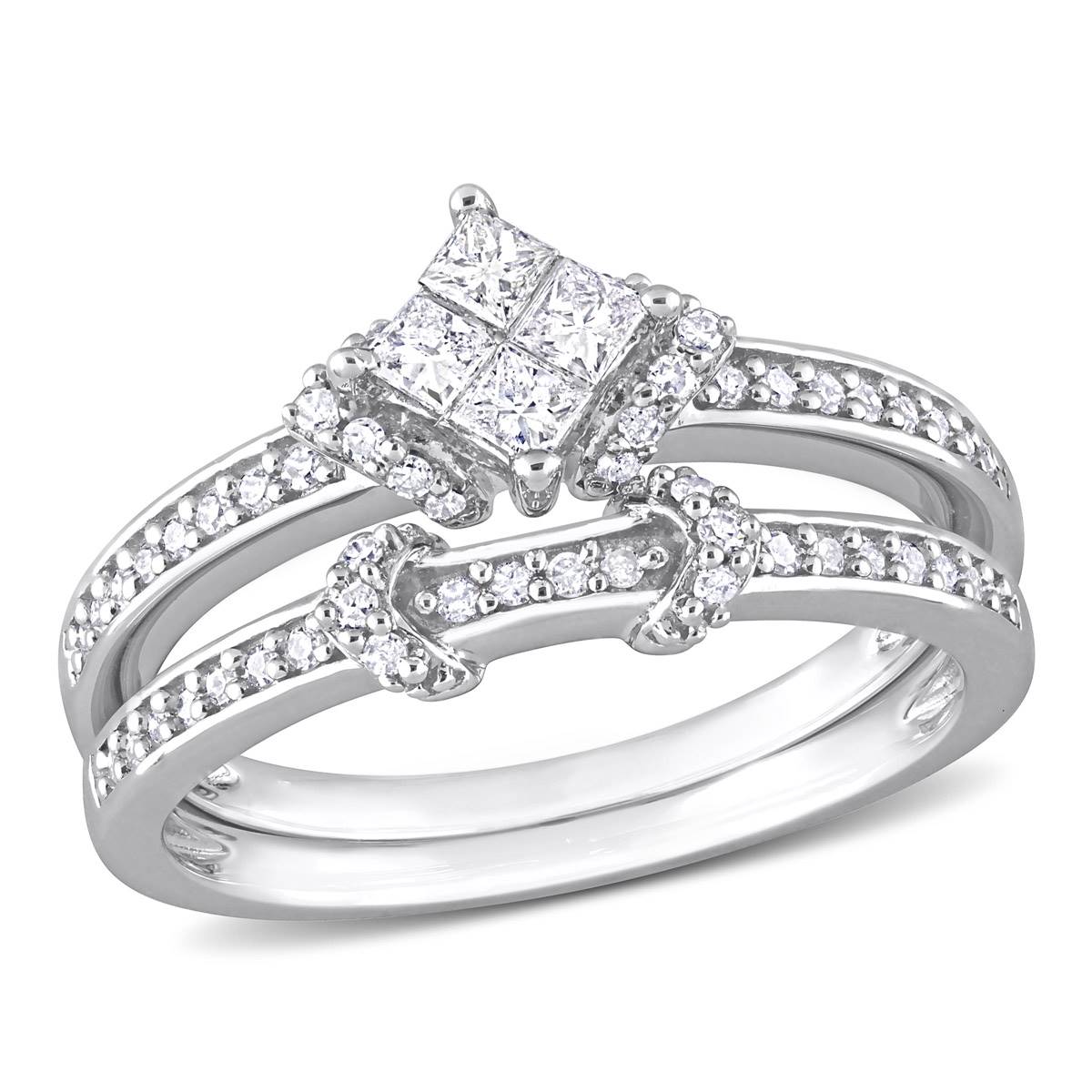 Diamond Classics&#40;tm&#41; 1/2ctw. Princess Diamond Silver Bridal Ring Set
