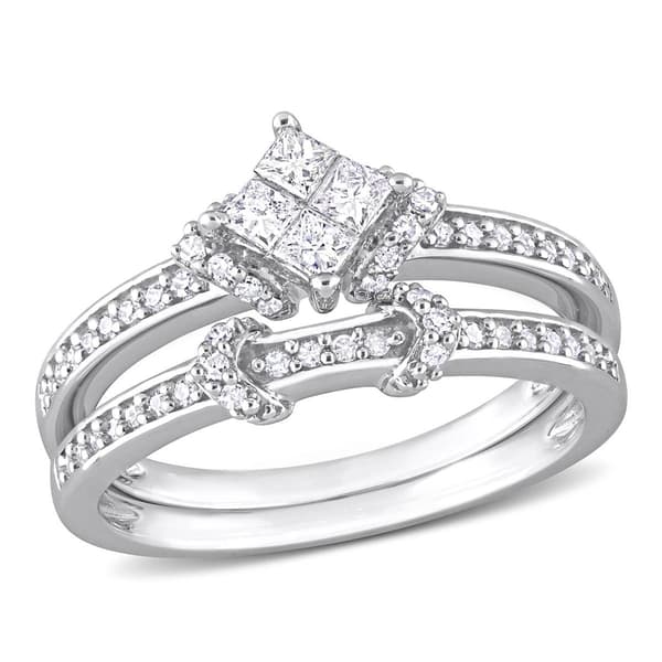 Diamond Classics(tm) 1/2ctw. Princess Diamond Silver Bridal Ring Set - image 