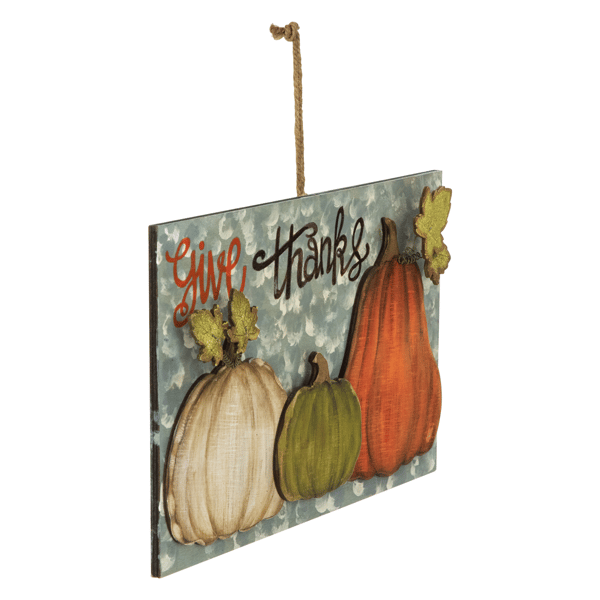 Northlight 16.5in. "Give Thanks" Fall Harvest Pumpkin Wall Sign