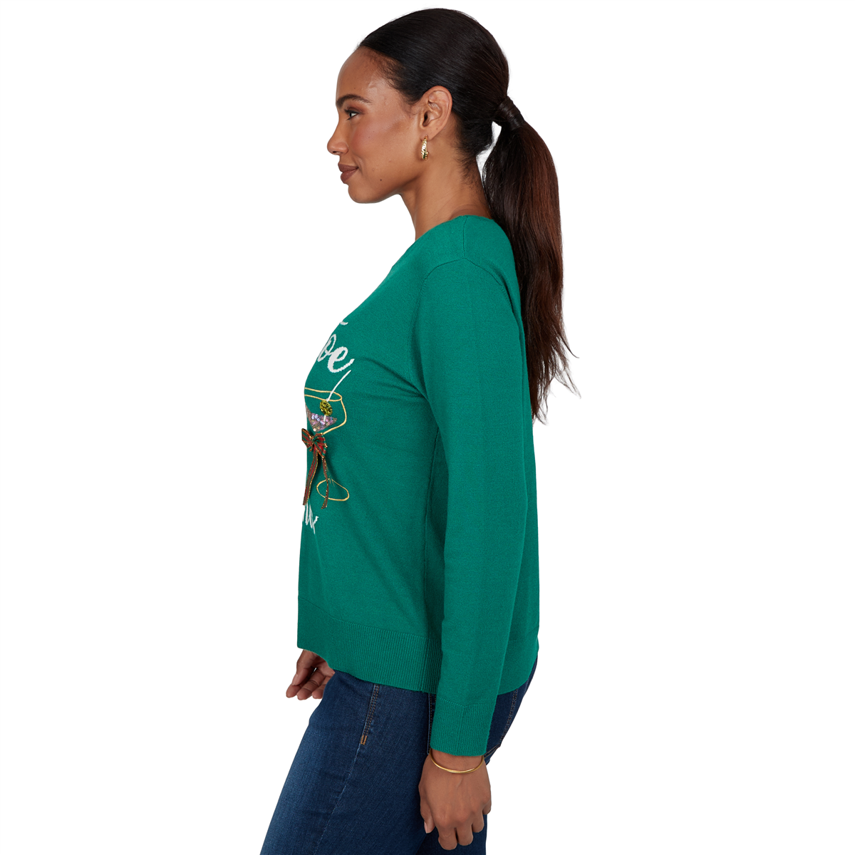 Petite Ruby Rd. Happy Holidays Mistletoe & Martinis Sweater