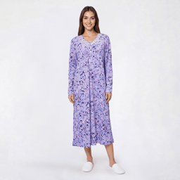 Womens Charmour Long Sleeve Wildflowers Velour Henley Nightgown