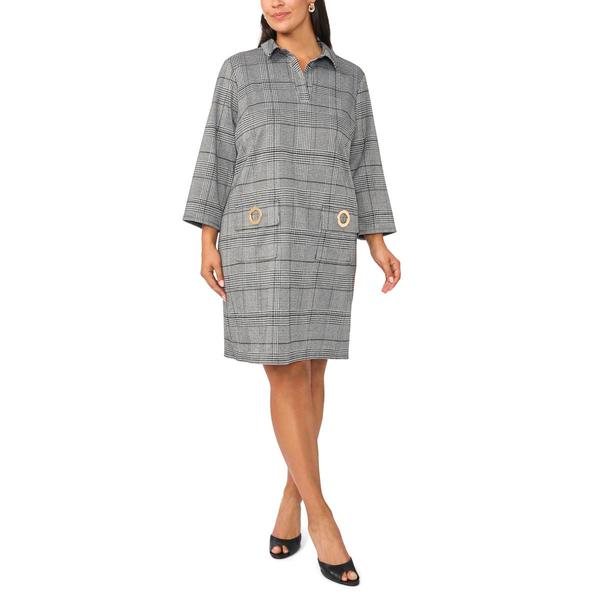 Plus Size MSK 3/4 Sleeve Plaid Grommet Pocket Shift Dress