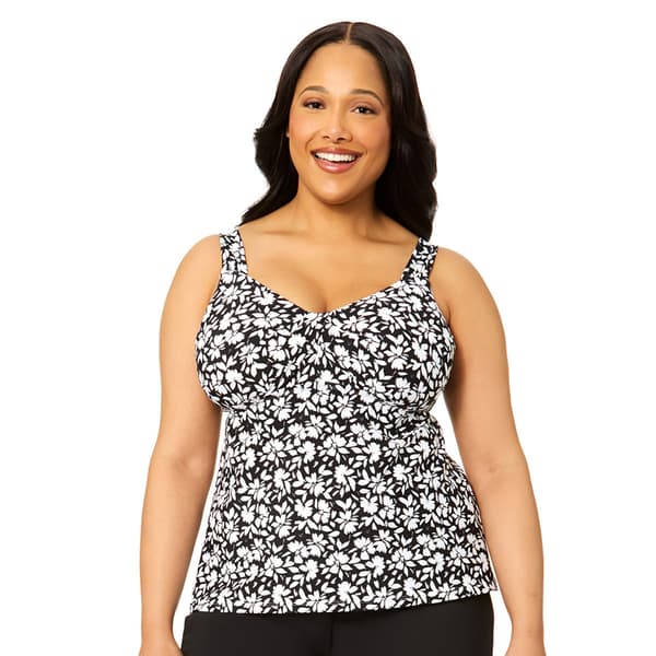 Plus Size Leilani Summer Bloom Coastal Floral Tankini Swim Top - image 
