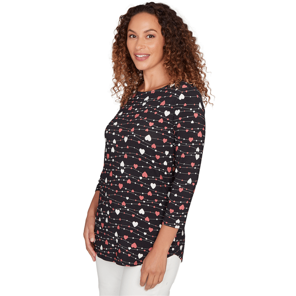 Petite Emaline Key Items 3/4 Sleeve Boat Neck Hearts Tee