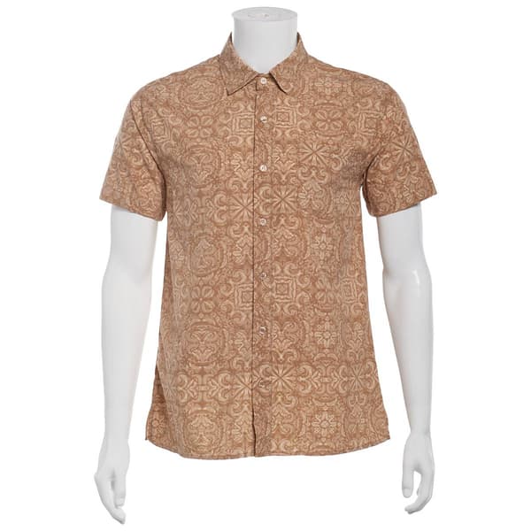 Young Mens VSTR Abstract Jacquard Short Sleeve Button Down Shirt