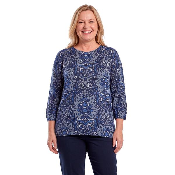 Plus Size Emily Daniels 3/4 Sleeve Rhinestone Damask Sweater - image 