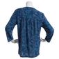 Petite Napa Valley 3/4 Sleeve Paisley Pleat Knit Henley - Blue - image 2