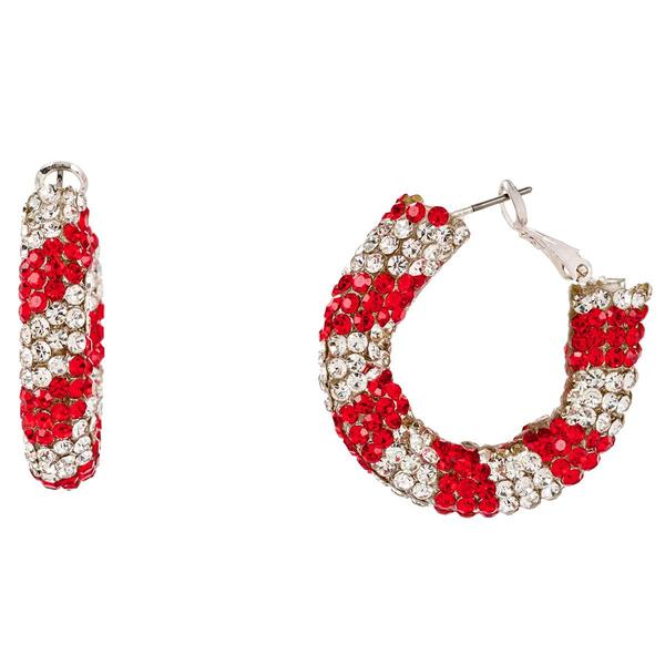 Silver & Red Stripe Glitz Hoop Earrings