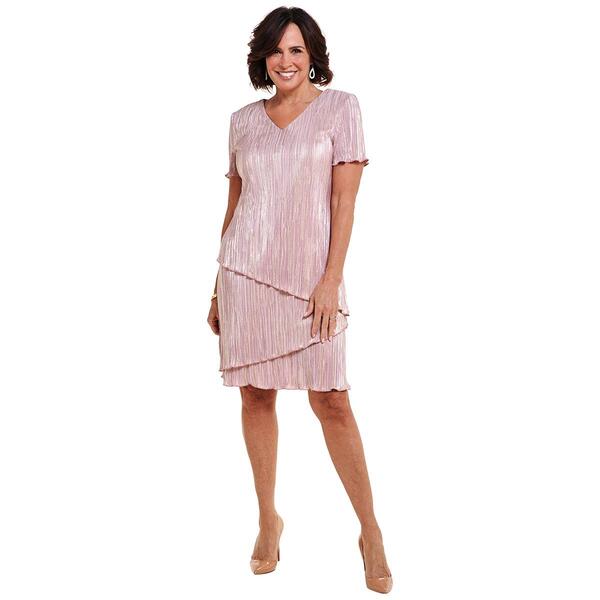 Petite Connected Apparel Short Sleeve Metallic V-Neck Tier Dress - image 