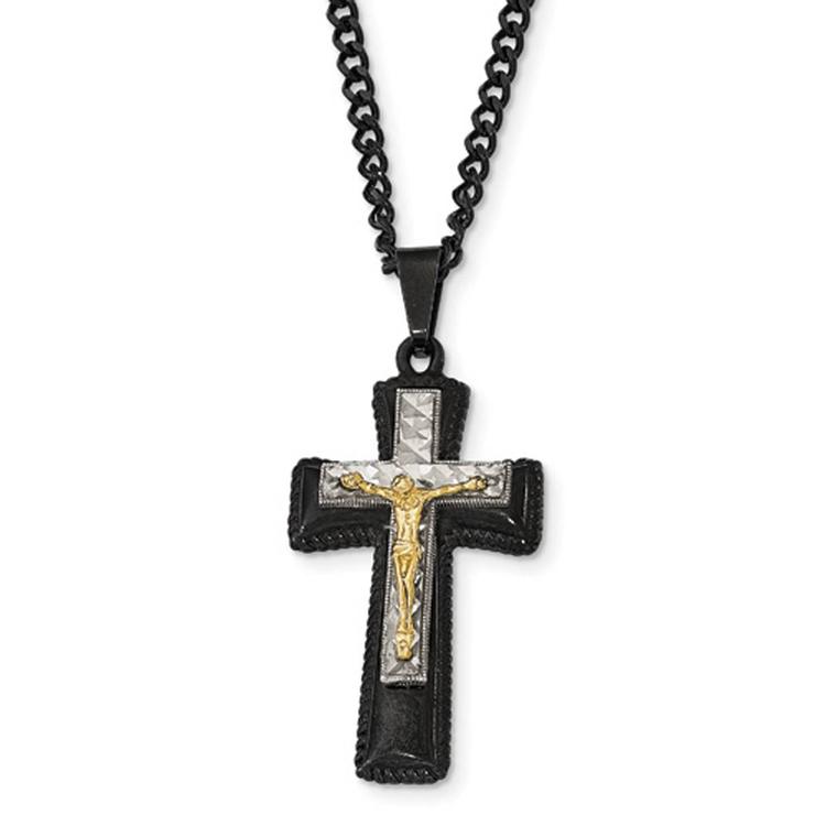 Mens Gentlemen's Classics(tm) Yellow & Silver IP Crucifix Necklace