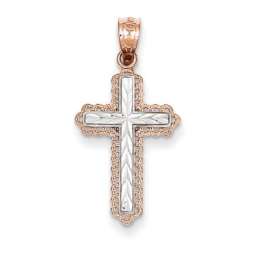 Gold Classics&#40;tm&#41; Rose Gold & Rhodium Diamond Cut Cross - image 