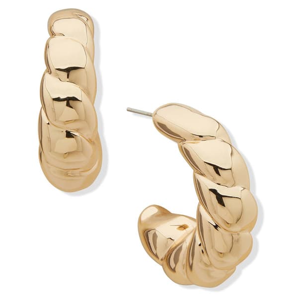 Nine West Gold-Tone Puffy Twist Post Hoop Earrings - image 