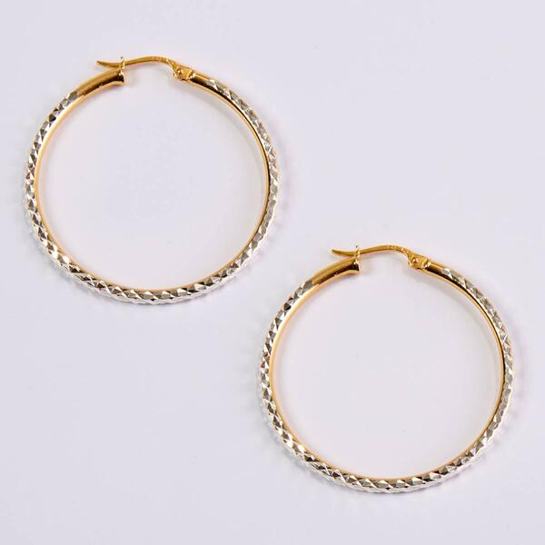 Sterling Silver Two-Tone Diamond Cut Hoop Earrings - image 