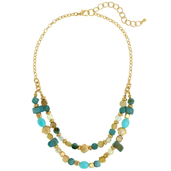 Ashley Cooper(tm) Aqua Short 2 Row Beaded Frontal Necklace - image 