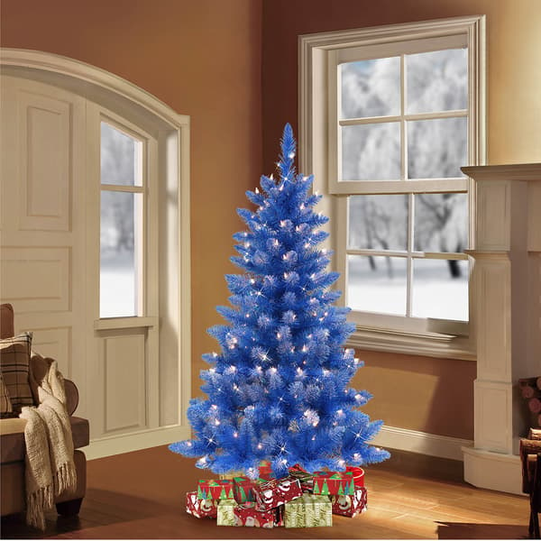 Puleo International 4ft. Pre-Lit Blue Pine Tree