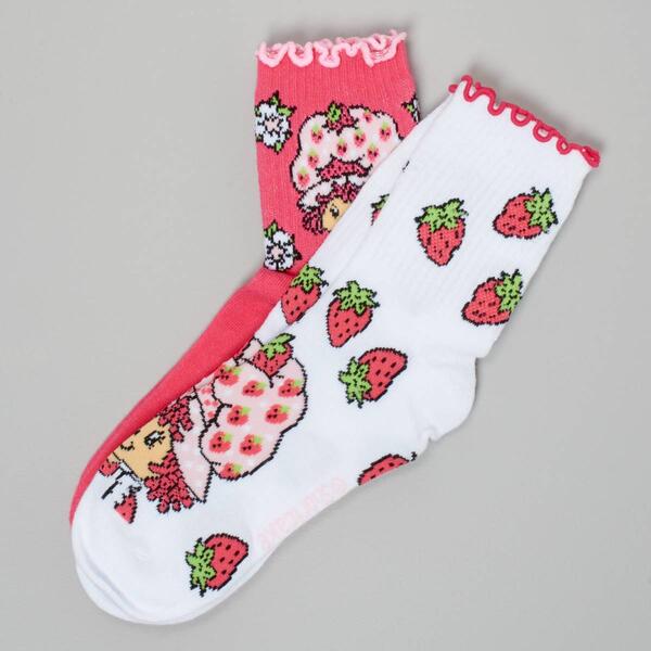 Girls &#40;4-6x&#41; 2pr. Strawberry Shortcake Mid Crew Socks - image 