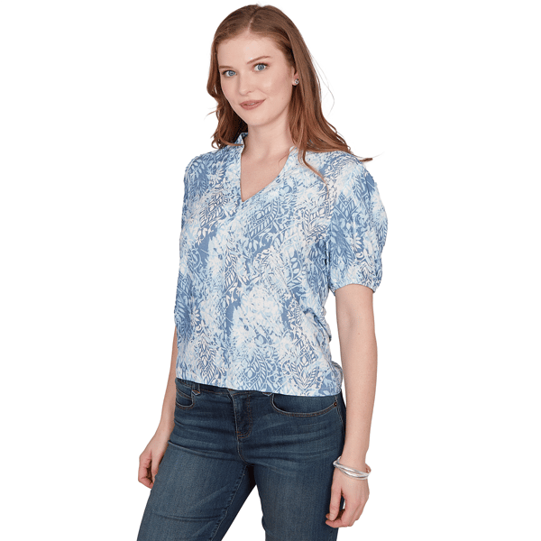 Petite Skye’s the Limit Sunny Blue Skies Tie Dye Leaf Blouse