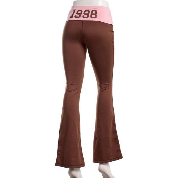 Juniors No Comment Fleece Lined Screen Fold Over Pants- Chocolate