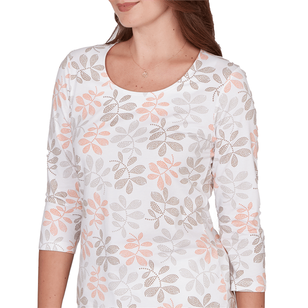 Petite Hearts of Palm Printed Essentials Leaf V Neck Blouse