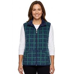 Petite Hasting & Smith Plaid Vest with Sherpa Trim -Black Iris
