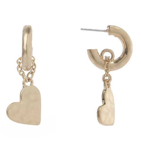 Bella Uno Worn Gold-Tone Hoop Earrings with Heart Dangle - image 