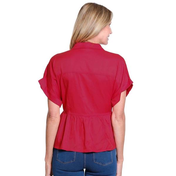 Womens Multiples Short Dolman Sleeve Peplum Denim Blouse
