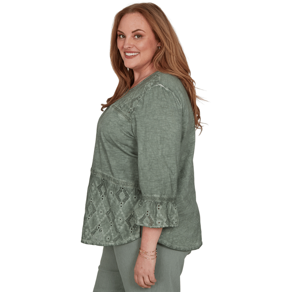 Plus Size Alfred Dunner Provence Flounce Sleeve Patchwork Blouse