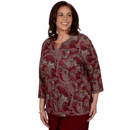 Plus Size Alfred Dunner Union Square 3/4 Sleeve Paisley Blouse