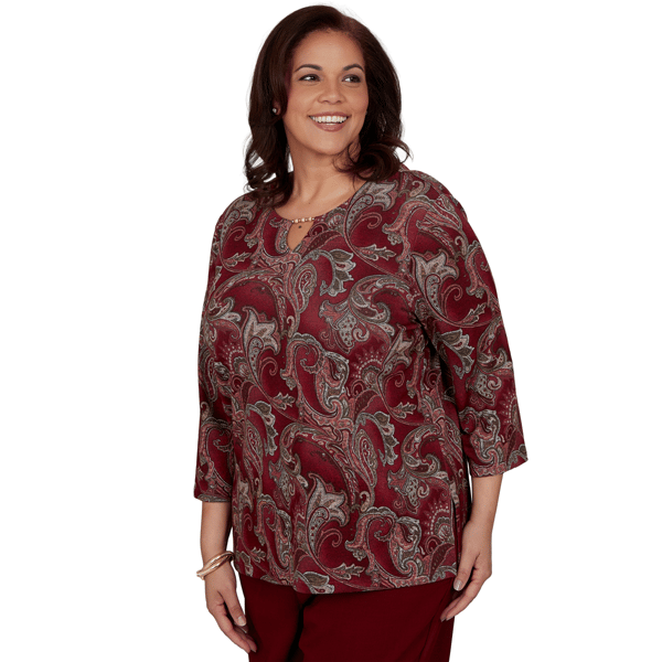 Plus Size Alfred Dunner Union Square 3/4 Sleeve Paisley Blouse